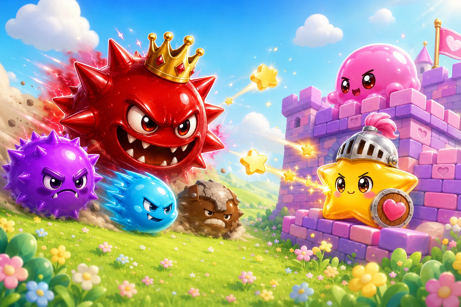 Squishies defending their castle wall against the spikey horde